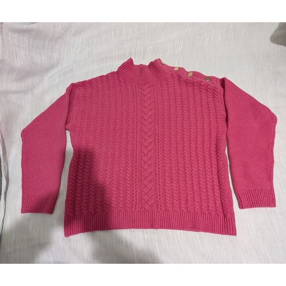 Draper James Pink Cable Knit Sweater Womens 1X Mock Neckβ Button Shoulder
